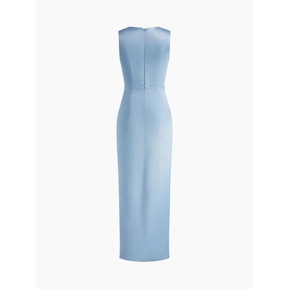 Commense Light Blue Sleeveless Formal Dress‎ Scalloped V Neck Slit Occasion XS - Picture 13 of 14